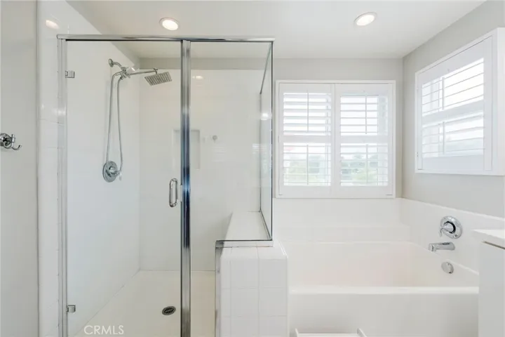 Separate tub and large shower.