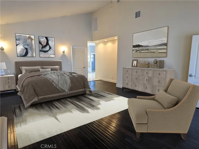 Virtually staged primary bedroom