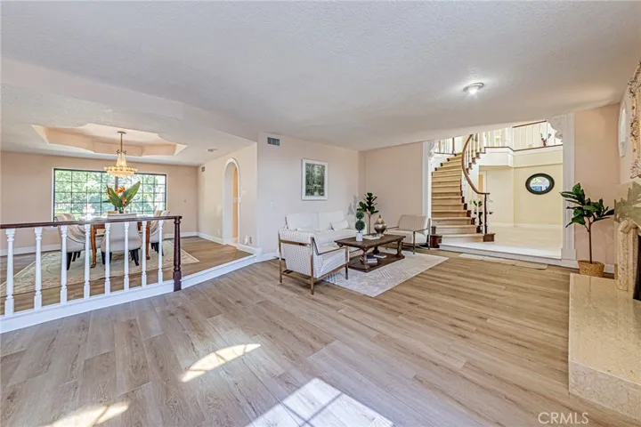 Spacious living room open to the dining area