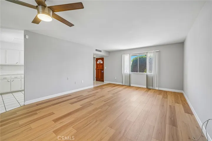 View of living room to kitchen
