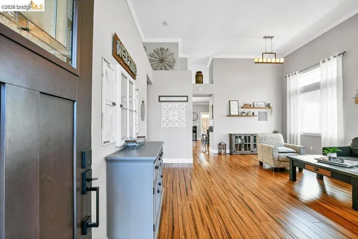Hardwood-finish flooring throughout the main living area