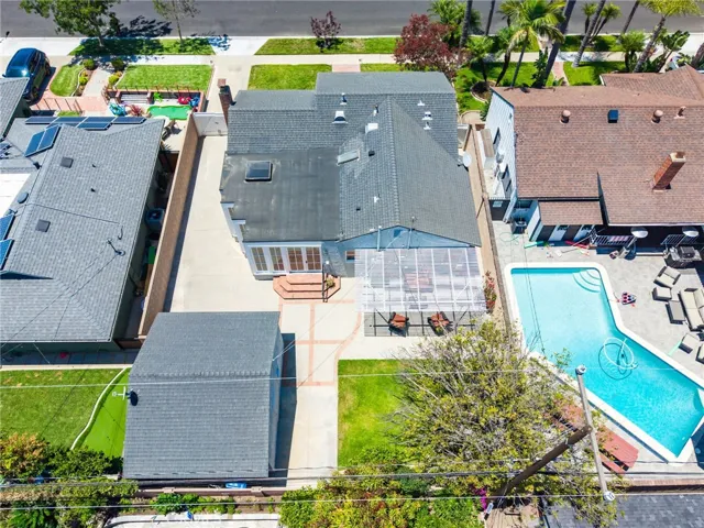 Aerial shot of the immaculate backyard.