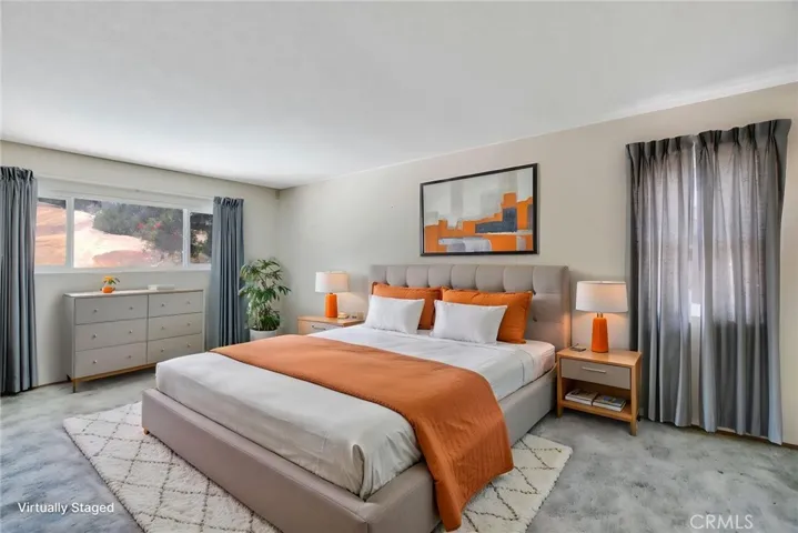 Virtually staged primary bedroom