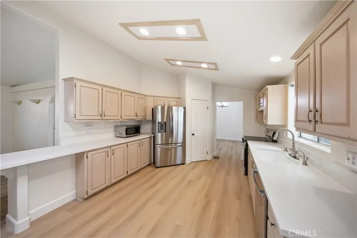 Kitchen with new flooring.