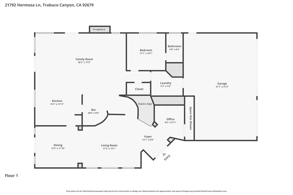 First Level Floor Plan. Dimensions are Estimated.