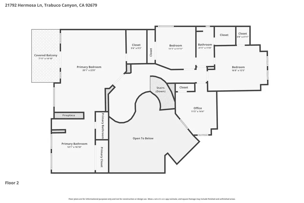 Second Level Floor Plan. Dimensions are Estimated.