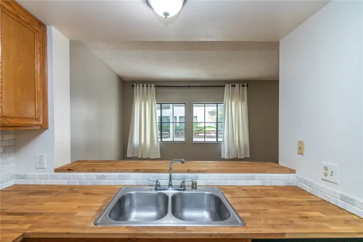 View from kitchen to dining area and window.
