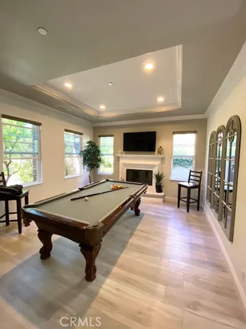 Pool Table room with fireplace