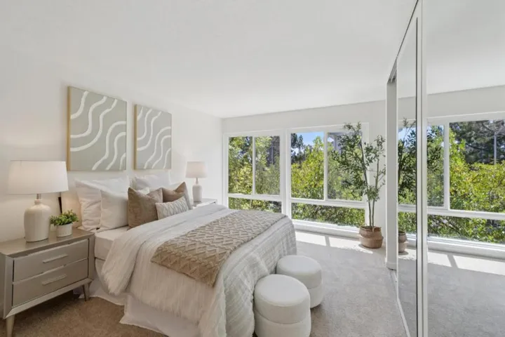 Wall of windows in the primary bedroom suite
