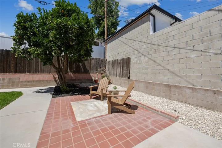 Backyard with orange tree