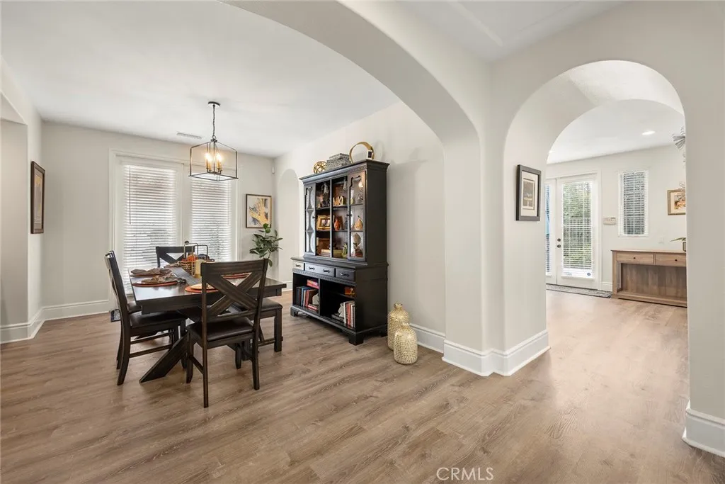 Dining room with French doors to side patio area.