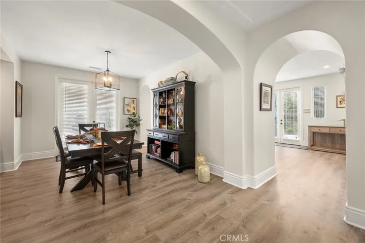 Dining room with French doors to side patio area.