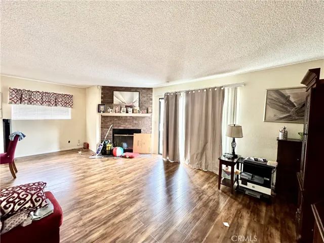 Living room with fireplace.