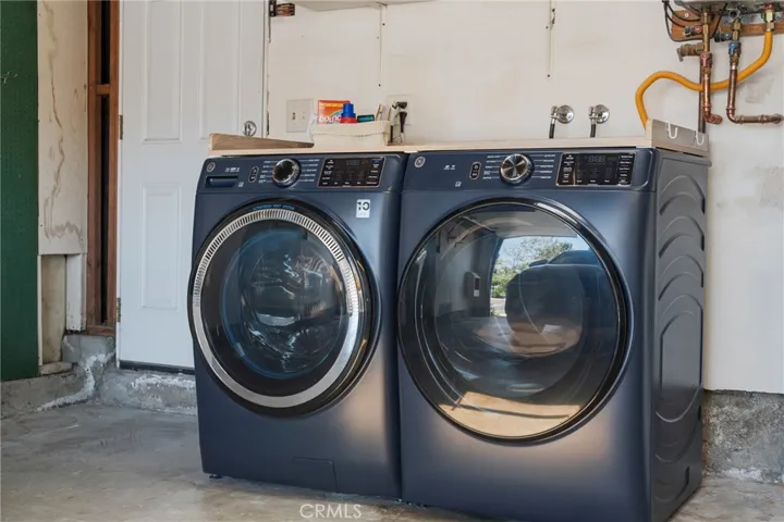 The Laundry Area is in the Garage and comes with Brand-New Washer/Dryer.