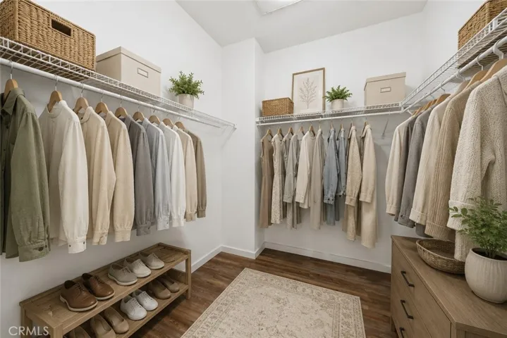 Large Walk-In Closet With Custom Wire Shelving And Ample Storage Space - Digitally Staged