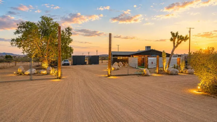 Front of property at sunset