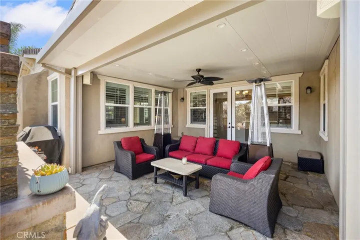 Covered south facing covered patio off the entry.