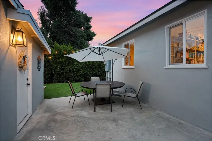 Patio space between house and garage
