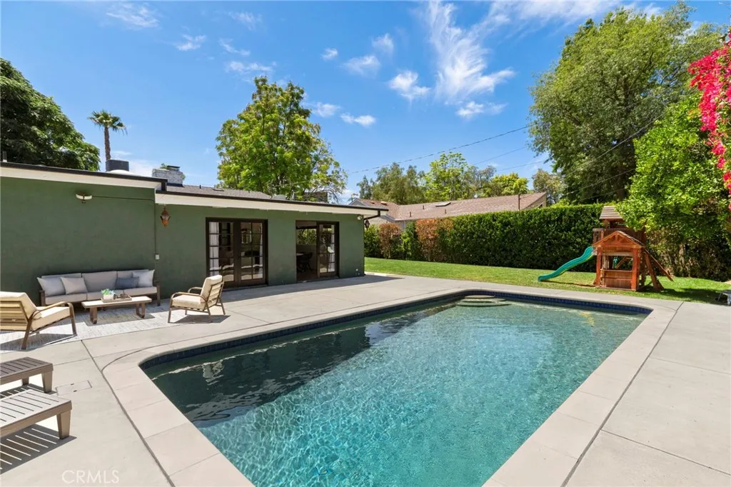 Pool area and grass area