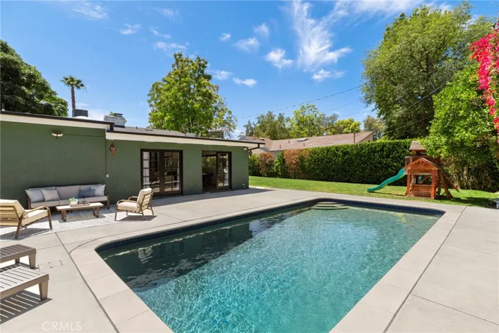 Pool area and grass area