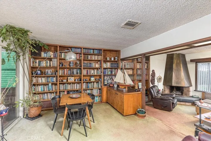 Family room with built in shelving