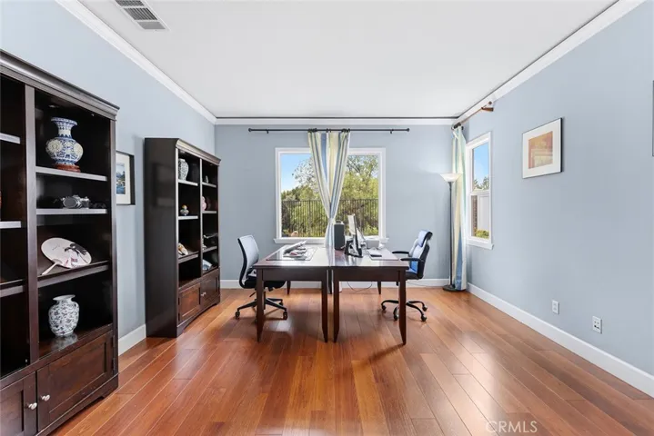 Oversized office with French doors
