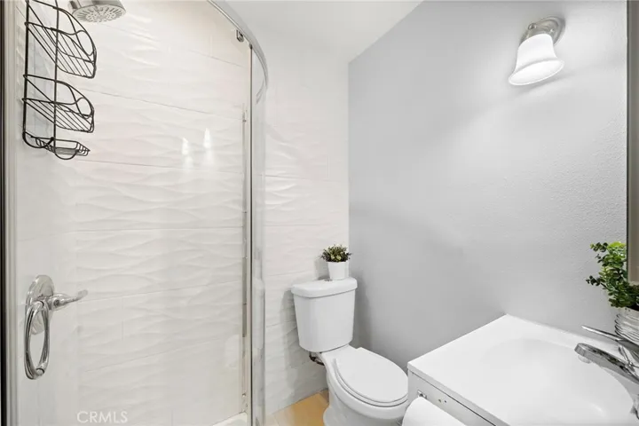 remodeled downstairs hall bath with walk in shower