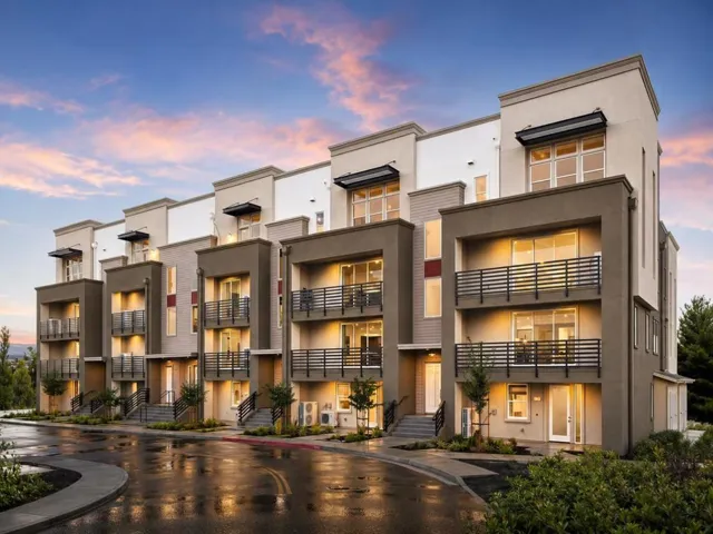 Modern townhome at dusk