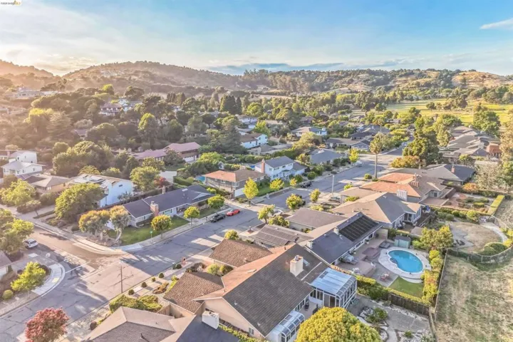 Expansive residential neighborhood featuring numerous single-family homes, mature trees, and paved streets