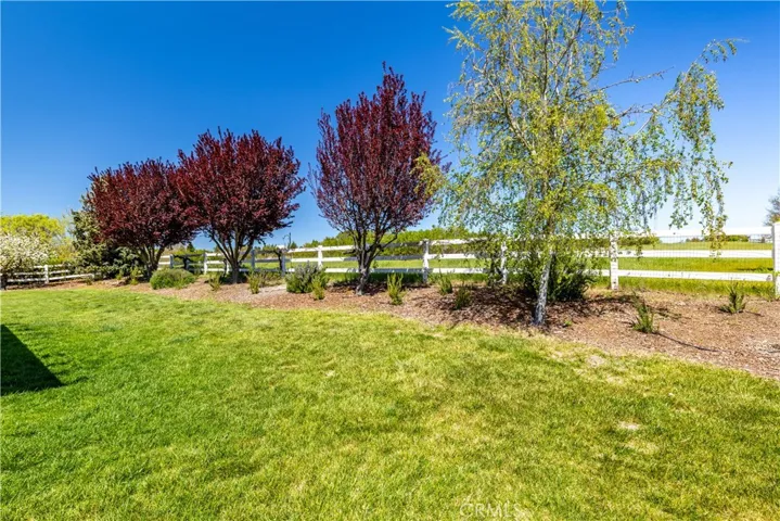 Lush lawns and established trees grace the rear yard