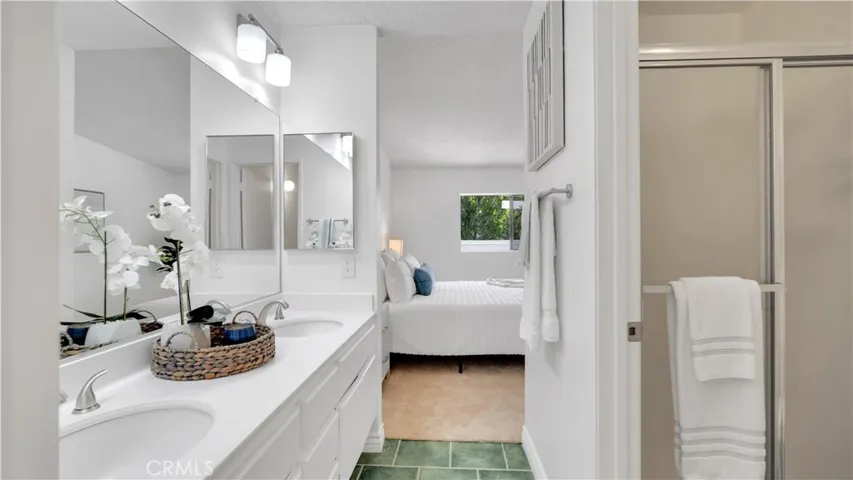 A look from the bathroom back to the bedroom.