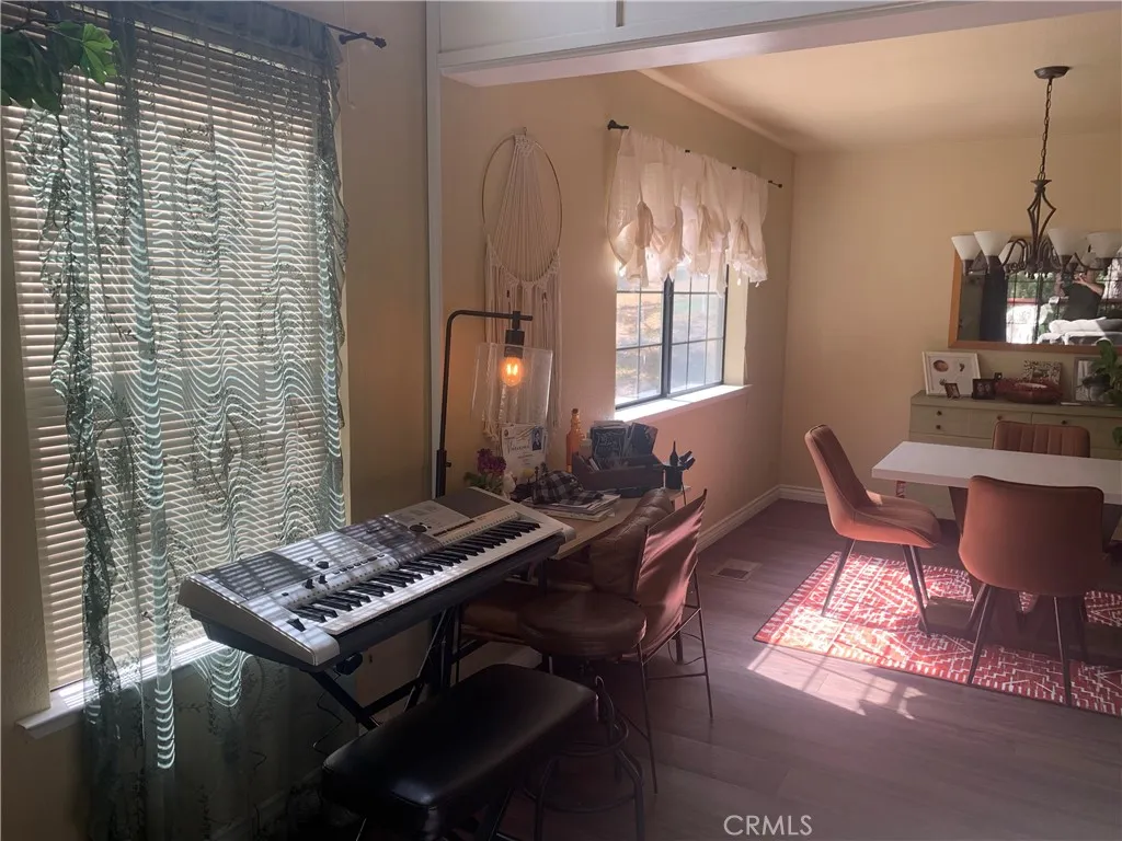 Between dining area and living room.