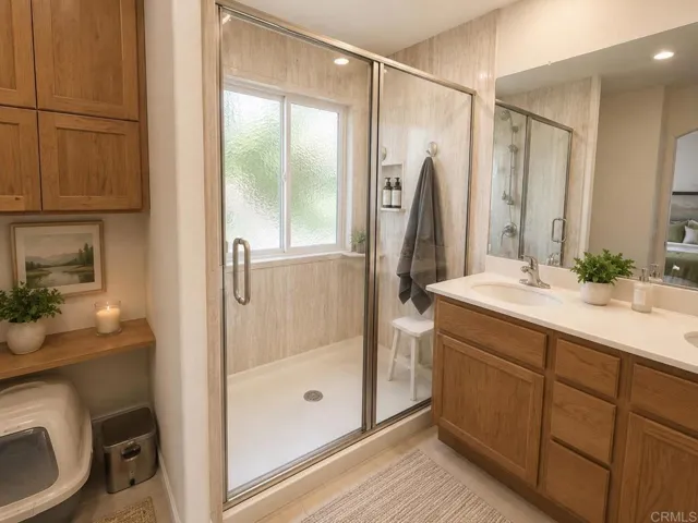 Virtually staged primary bathroom