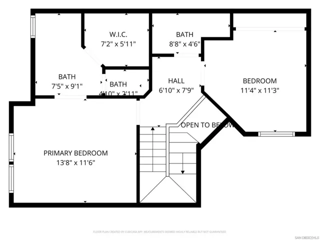 Floor plan for 2nd level - features a large primary bedroom suite, plus an additional bedroom and bathroom.