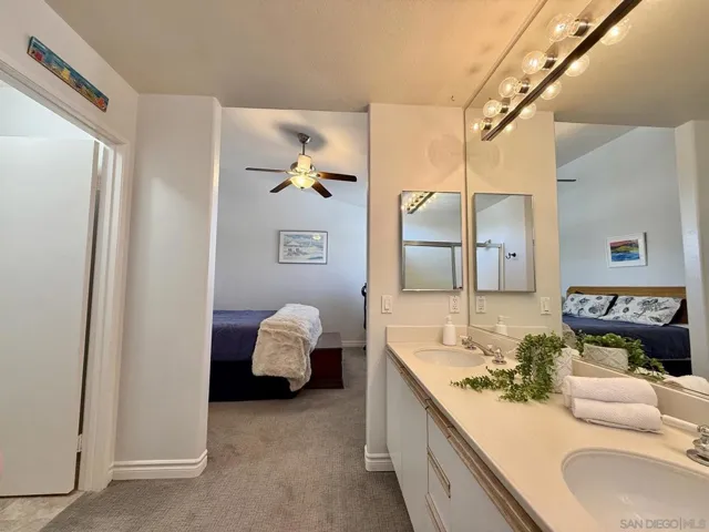 Large en suite primary bathroom with double sinks