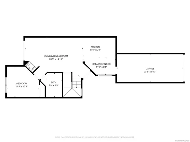 Floor plan - 1st level. Includes a bedroom and full bathroom on the ground level.