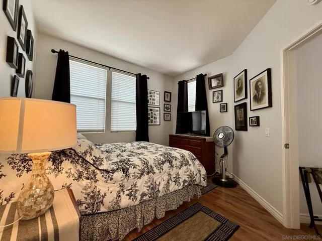 Downstairs bedroom next to a full size bathroom.