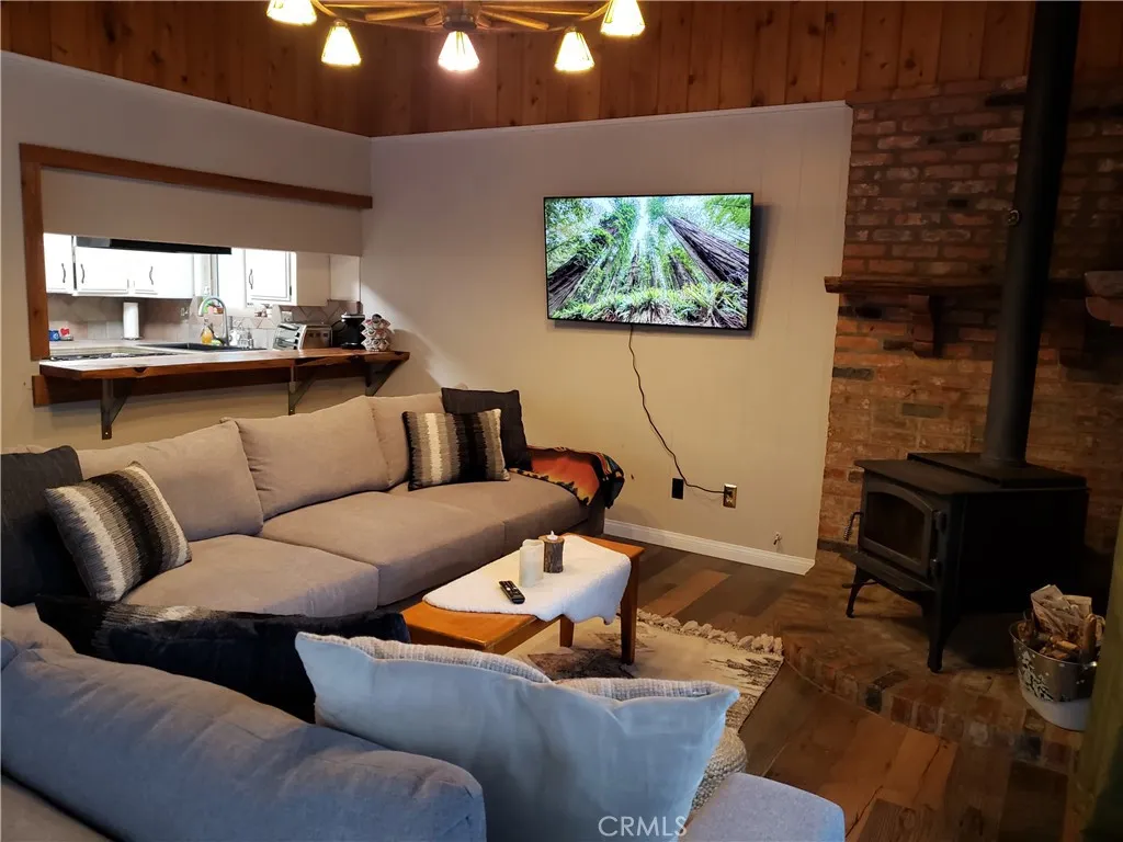 Living room with wood burning Stove.