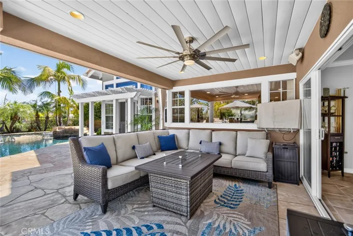 Loggia and seating area just outside the family room