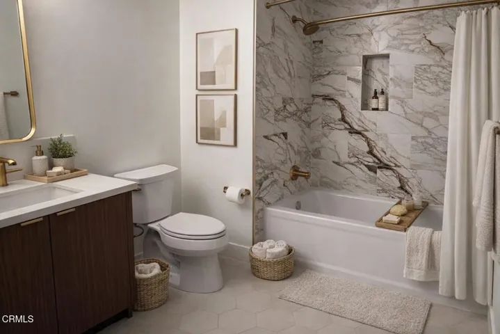 Modern bathroom with gold accents