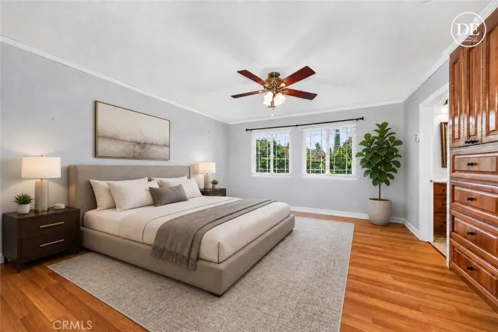 Primary bedroom, with virtual furniture.