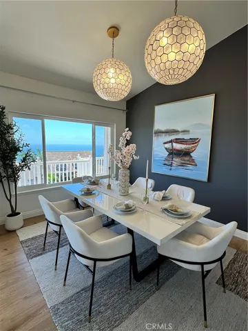 Formal dining room with high ceilings