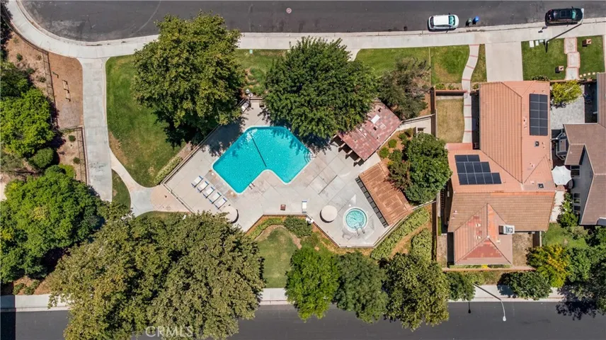 Overhead arial view of neighborhood pool and spa.