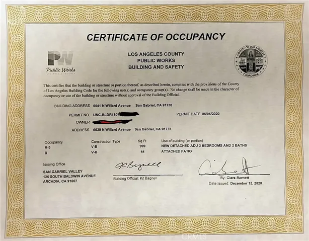 ADU PERMIT. 2020.