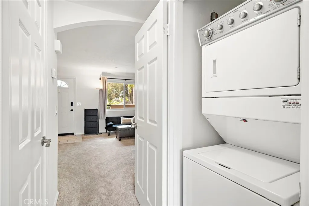 Interior laundry area with washer and dryer.