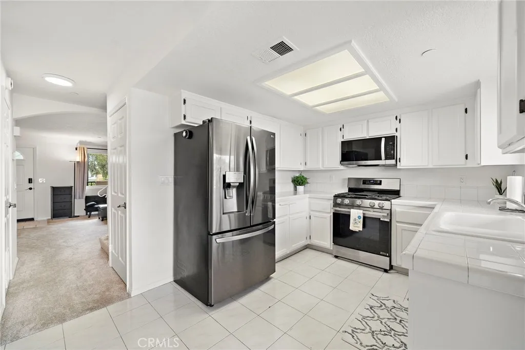 Modern stainless steel appliances.