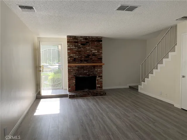 Wood burning fireplace in living room