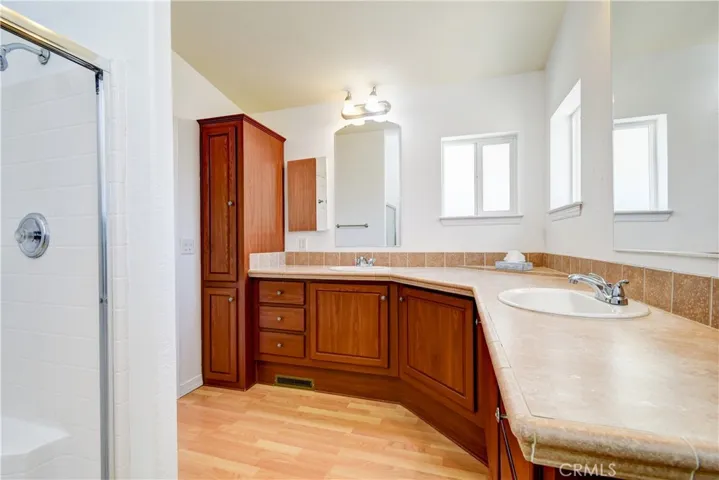 Primary bathroom, dual vanities