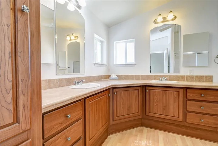 Primary bathroom, dual vanities