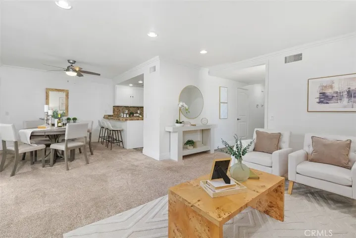 Open kitchen and dining area seamlessly connected to the living space.